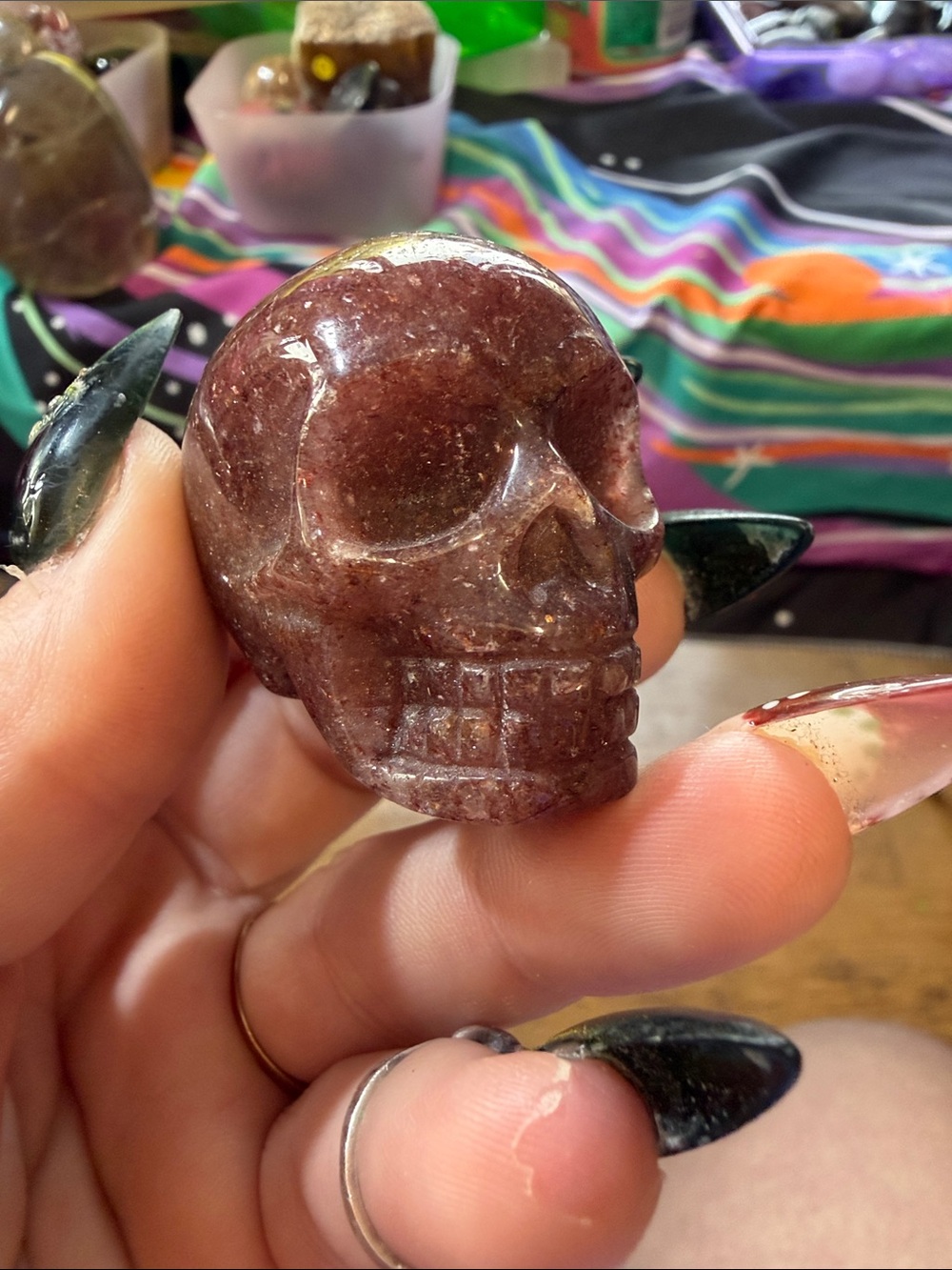 Polished strawberry quartz Crystal Skull accent- decor